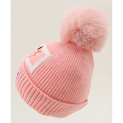 Babyhug Woolen Cap & Muffler Set With Smiley Motif Brown - 11.5 cm Diameter