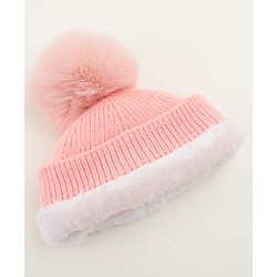 Babyhug Woolen Cap & Muffler Set With Smiley Motif Brown - 11.5 cm Diameter