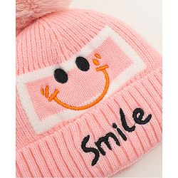 Babyhug Woolen Cap & Muffler Set With Smiley Motif Brown - 11.5 cm Diameter