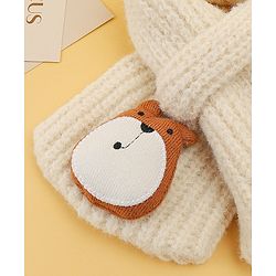 Babyhug Woolen Cap & Muffler Set With Animal Applique Beige - 15 cm Diameter