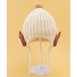 Babyhug Woolen Cap & Muffler Set With Animal Applique Beige - 15 cm Diameter