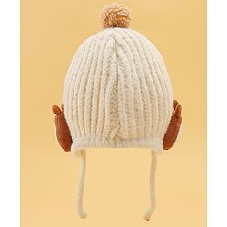 Babyhug Woolen Cap & Muffler Set With Animal Applique Beige - 15 cm Diameter