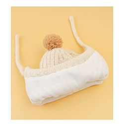 Babyhug Woolen Cap & Muffler Set With Animal Applique Beige - 15 cm Diameter