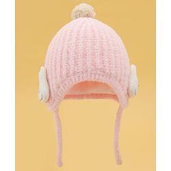 Babyhug Woolen Cap & Muffler Set With Animal Applique Pink - 13 cm Diameter