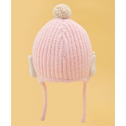 Babyhug Woolen Cap & Muffler Set With Animal Applique Pink - 13 cm Diameter