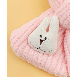Babyhug Woolen Cap & Muffler Set With Animal Applique Pink - 13 cm Diameter