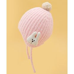 Babyhug Woolen Cap & Muffler Set With Animal Applique Pink - 13 cm Diameter