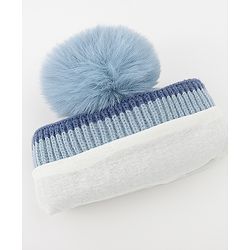 Babyhug Woolen Cap & Muffler Set With Smile Embroidery Blue - 11.5 cm Diameter