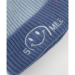 Babyhug Woolen Cap & Muffler Set With Smile Embroidery Blue - 11.5 cm Diameter