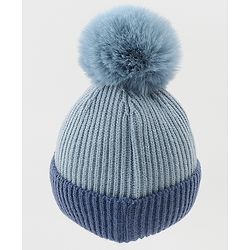 Babyhug Woolen Cap & Muffler Set With Smile Embroidery Blue - 11.5 cm Diameter