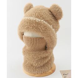 Babyhug Monkey Cap With Ear Applique Khaki - 12 cm Diameter