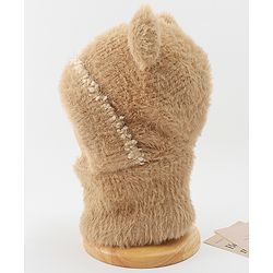 Babyhug Monkey Cap With Ear Applique Khaki - 12 cm Diameter