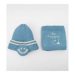 Babyhug Knitted Woollen Cap & Muffler With Text Embroidery Light Blue - Diameter 12.5 cm