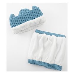 Babyhug Knitted Woollen Cap & Muffler With Text Embroidery Light Blue - Diameter 12.5 cm