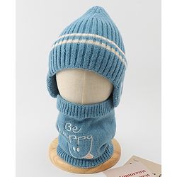 Babyhug Knitted Woollen Cap & Muffler With Text Embroidery Light Blue - Diameter 12.5 cm