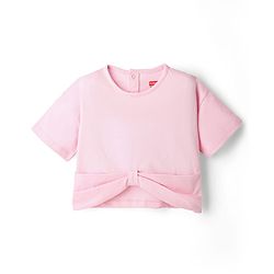 Babyhug Single Jersey Knit Half Sleeves Solid Top & Denim Skirt Set - Pink & Blue
