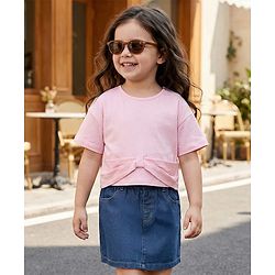 Babyhug Single Jersey Knit Half Sleeves Solid Top & Denim Skirt Set - Pink & Blue
