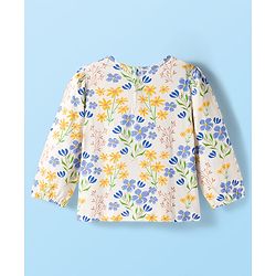 Babyhug Single Jersey Full Sleeves Top & Dungaree Set with Floral Print - White & Blue