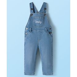 Babyhug Single Jersey Full Sleeves Top & Dungaree Set with Floral Print - White & Blue