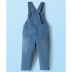 Babyhug Single Jersey Full Sleeves Top & Dungaree Set with Floral Print - White & Blue