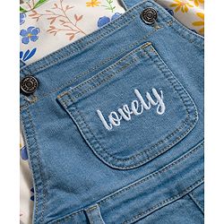 Babyhug Single Jersey Full Sleeves Top & Dungaree Set with Floral Print - White & Blue