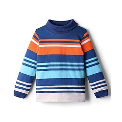 Babyhug Cotton Elastane Knit Full Sleeves Turtle Neck Winter Striped T-Shirt - Multicolor