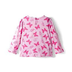 Babyhug Single Jersey Knit Full Sleeves T-Shirt & Dungaree With Butterfly Print - Pink & Blue