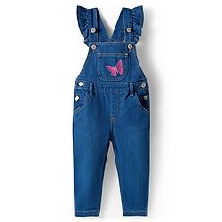 Babyhug Single Jersey Knit Full Sleeves T-Shirt & Dungaree With Butterfly Print - Pink & Blue