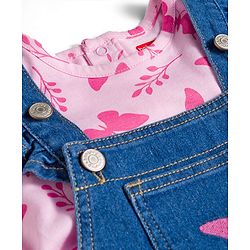 Babyhug Single Jersey Knit Full Sleeves T-Shirt & Dungaree With Butterfly Print - Pink & Blue