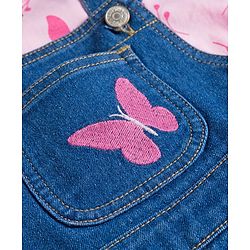 Babyhug Single Jersey Knit Full Sleeves T-Shirt & Dungaree With Butterfly Print - Pink & Blue