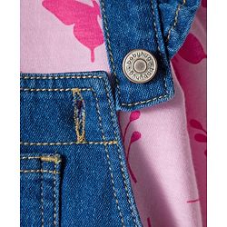 Babyhug Single Jersey Knit Full Sleeves T-Shirt & Dungaree With Butterfly Print - Pink & Blue