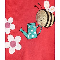Babyhug Single Jersey Knit Full Sleeves Top & Denim Jeans Set With Bee & Floral Print - Red & Blue