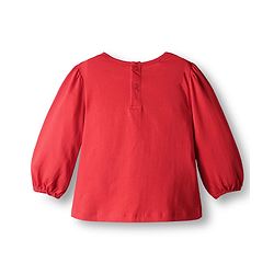 Babyhug Single Jersey Knit Full Sleeves Top & Denim Jeans Set With Bee & Floral Print - Red & Blue