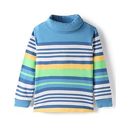 Babyhug Cotton Elastane Knit Full Sleeves Turtle Neck Winter Striped T-Shirt - Multicolor