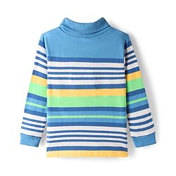 Babyhug Cotton Elastane Knit Full Sleeves Turtle Neck Winter Striped T-Shirt - Multicolor