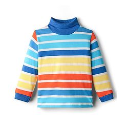 Babyhug Cotton Elastane Knit Full Sleeves Turtle Neck Winter Striped T-Shirt - Multicolor