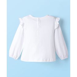 Babyhug Single Jersey Knit Full Sleeves Top & Denim Jeans Set With Floral Print - White & Blue