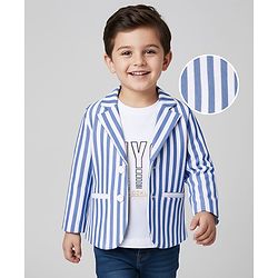 Babyhug Knit Full Sleeves Striped Blazer With NYC Printed T-Shirt - Blue