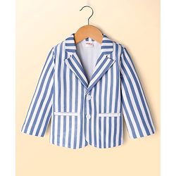 Babyhug Knit Full Sleeves Striped Blazer With NYC Printed T-Shirt - Blue