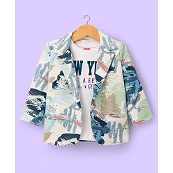 Babyhug Knit Full Sleeves Abstract Printed Blazer with T-Shirt - Multicolor