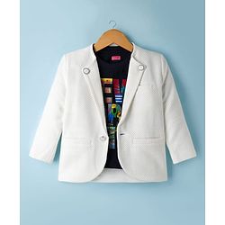 Babyhug Knit Full Sleeves Party Wear Blazer with Graphic Printed T-Shirt - White & Black