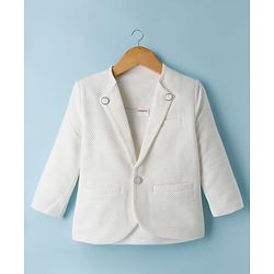 Babyhug Knit Full Sleeves Party Wear Blazer with Graphic Printed T-Shirt - White & Black