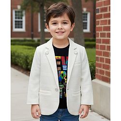 Babyhug Knit Full Sleeves Party Wear Blazer with Graphic Printed T-Shirt - White & Black