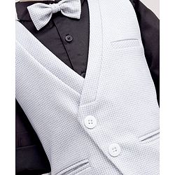 Babyhug Knit Full Sleeves 3 Piece Party Suit With Bow & Textured Print - Grey