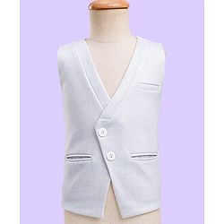 Babyhug Knit Full Sleeves 3 Piece Party Suit With Bow & Textured Print - Grey