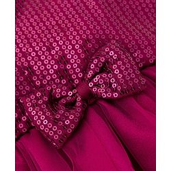 Babyhug Satin Woven Half Sleeves Flared Party Dress with Bow & Sequence Applique - Wine