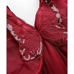 Babyhug Woven Sleeveless Mesh Party Dress With Butterfly Applique - Red