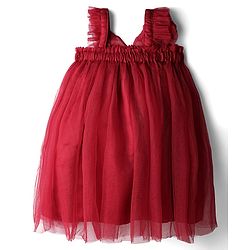 Babyhug Woven Sleeveless Mesh Party Dress With Butterfly Applique - Red
