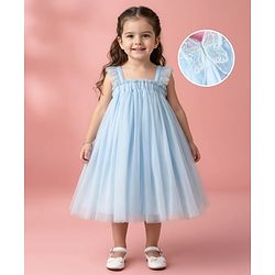 Babyhug Sleeveless Party Frock With Butterfly Wings Corsage & Sequine Detailing - Pink