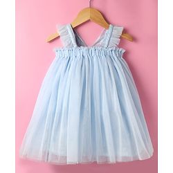 Babyhug Sleeveless Party Frock With Butterfly Wings Corsage & Sequine Detailing - Pink